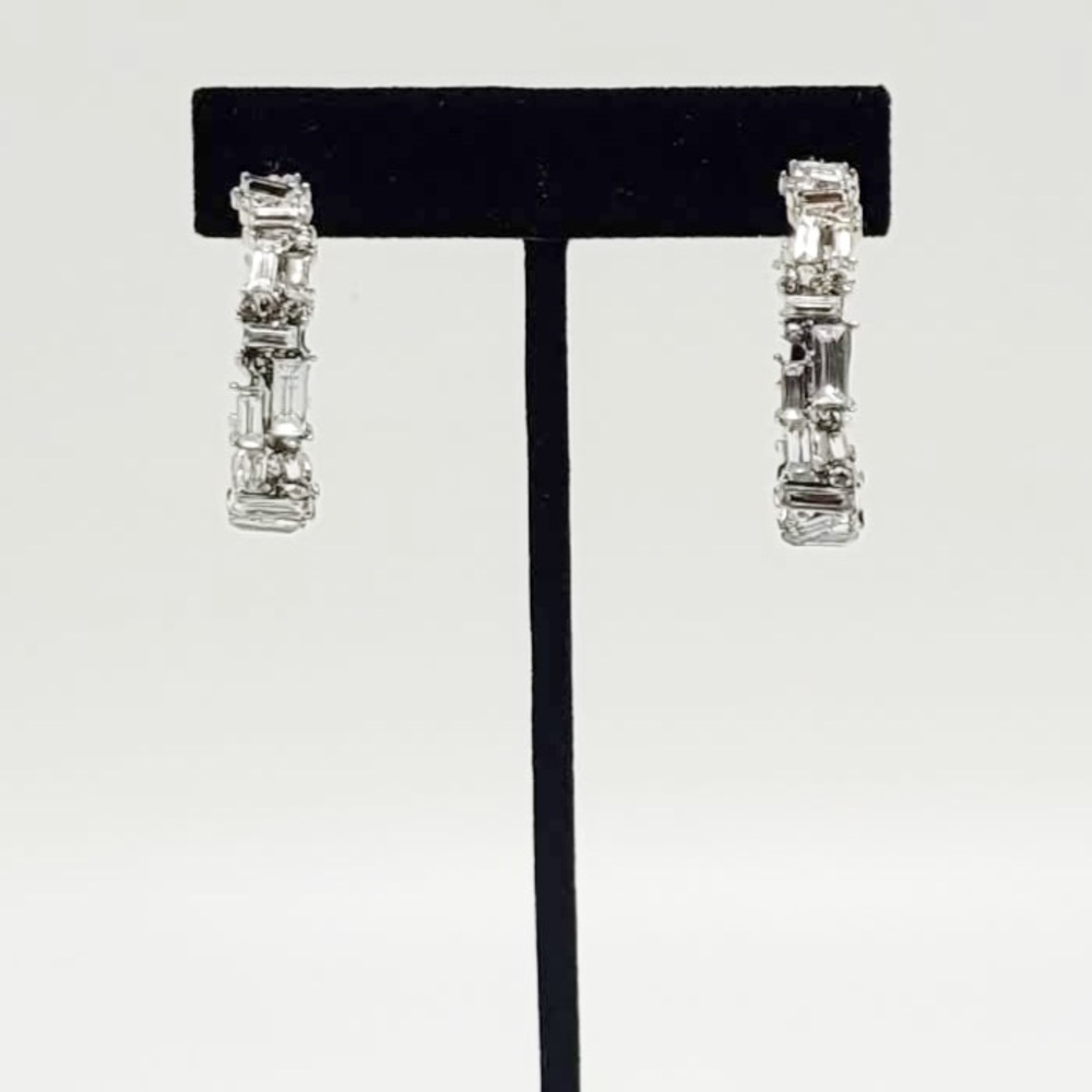 Crystal Embellished Silver Tone Hoop Earrings